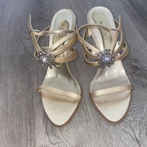Gold heels with silver accent jewels